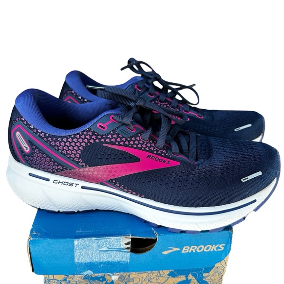 EUC Brooks Ghost 14 Women’s Size 8 Navy Pink Comfort Support Running Sneakers - Picture 1 of 16